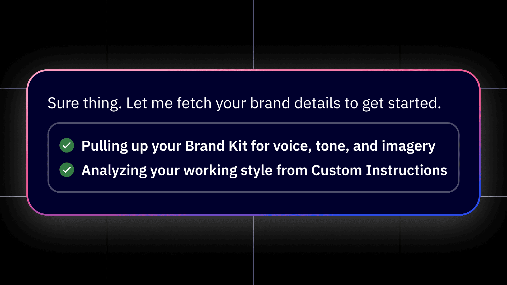 ActiveCampaign brand context checklist | Build For Income ActiveCampaign example showing Brand Kit, voice, imagery and custom instructions being prepared